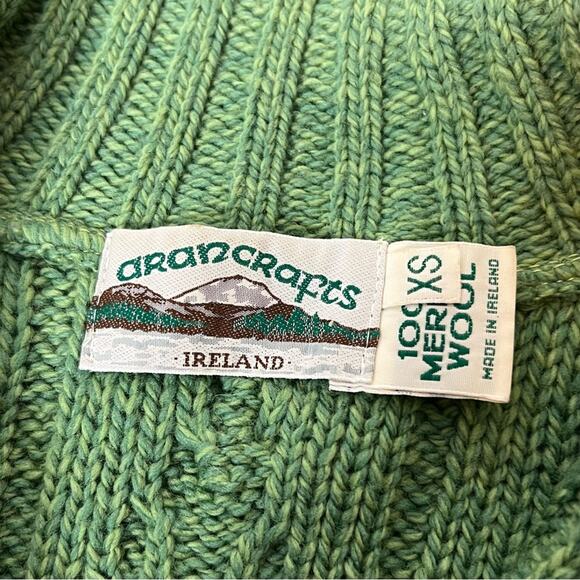 Aran Crafts Ireland 100% merino wool toggle cardigan sweater green sz XS - Picture 5 of 5